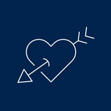 A arrow going through a heart on a blue background