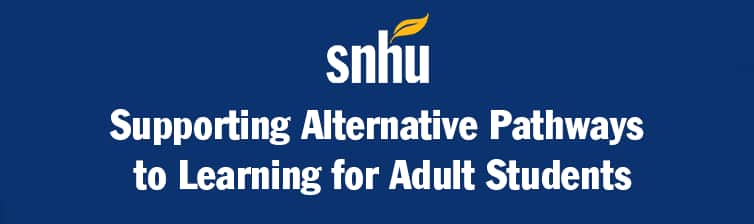 SNHU Logo with text: Supporting Alternative Pathways to Learning for Adult Students