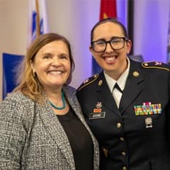 SNHU President Lisa Marsh Ryerson and SSG MaryKate Stone, Army Reserves and SNHU doctoral candidate.