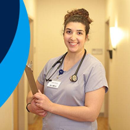 A stethoscope and a nurse holding a clipboard.