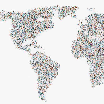 A map of the world made up of multi-color dots.