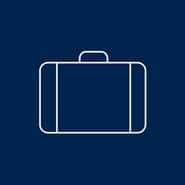 A graphic with a blue background and a white briefcase icon