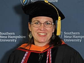 Dr. Sonya Blevins, director of compliance and licensure in SNHU's online nursing program, wearing her commencement regalia.