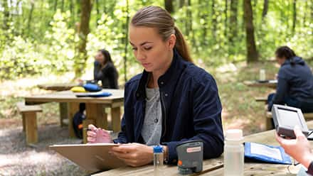 Students working in the field on environmental sustainability practices