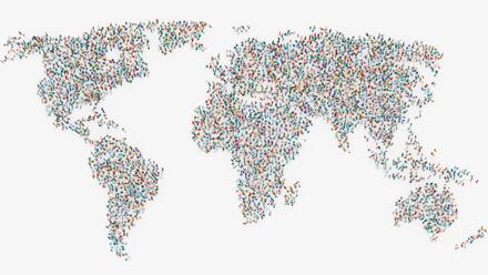 A map of the world made up of multi-color dots.
