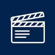 alt text: movie clapper icon on a blue background