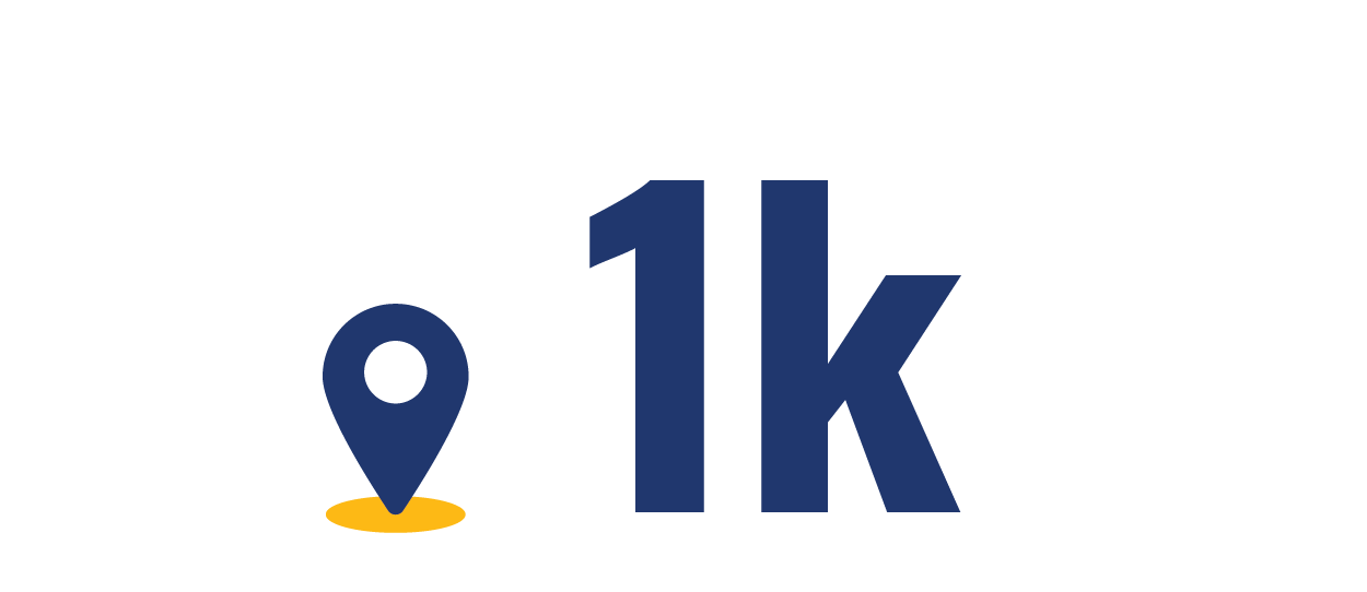 Student body icon which includes a location icon and the number 1k in relation to the number of Alaskan students.