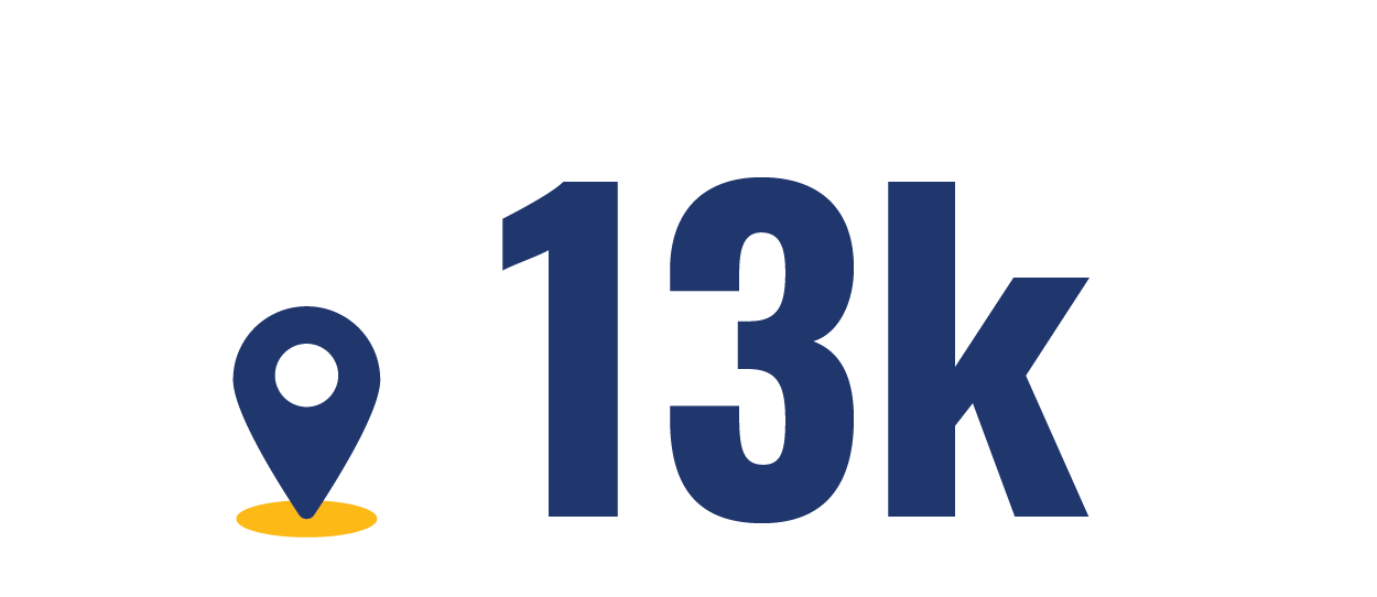 Student body icon which includes a location icon and the number 13k in relation to the number of Georgia students.