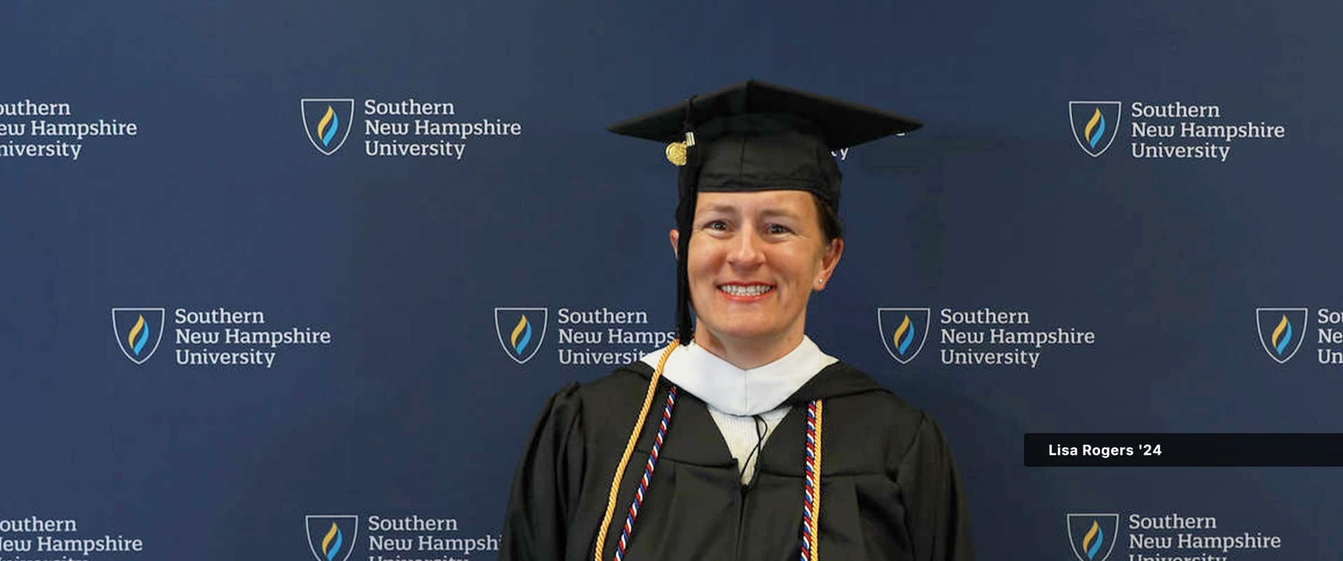 Lisa Rogers, who earned her bachelor's in anthropology, wearing her cap and gown.