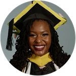 Samiyah Muhammed '23, an Arizona resident and SNHU graduate, wearing her black and yellow graduation cap.