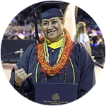 Sharla Kaleihua Kahale-Miner ’23, a Hawaii resident, wearing her cap and gown at the SNHU commencement.